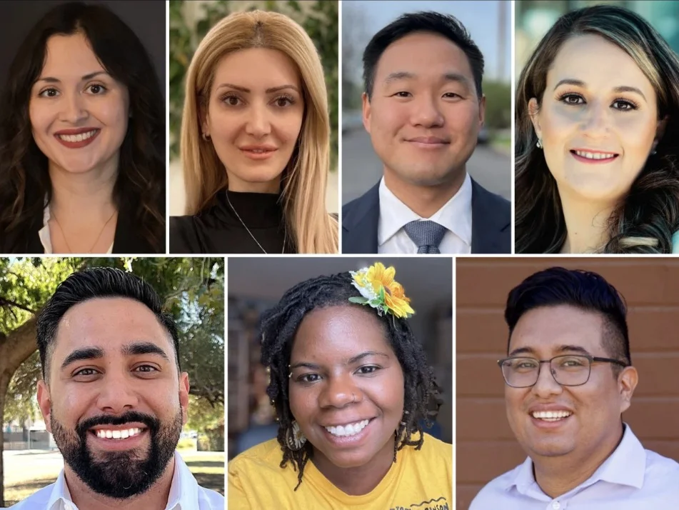 The 2023 candidates for Council District 6. From top left to right: Marisa Alcaraz, Rose Grigoryan, Isaac Kim, Imelda Padilla. From bottom left to right: Marco Santana, Antoinette Scully and Douglas Sierra.